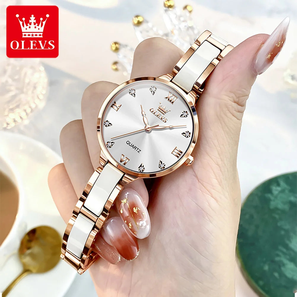 OLEVS Women's Watche Waterproof Ceramic Genuine Quartz Watch High Beauty Gift for Girlfriend Fashion Famous Watch Top Wristwatch