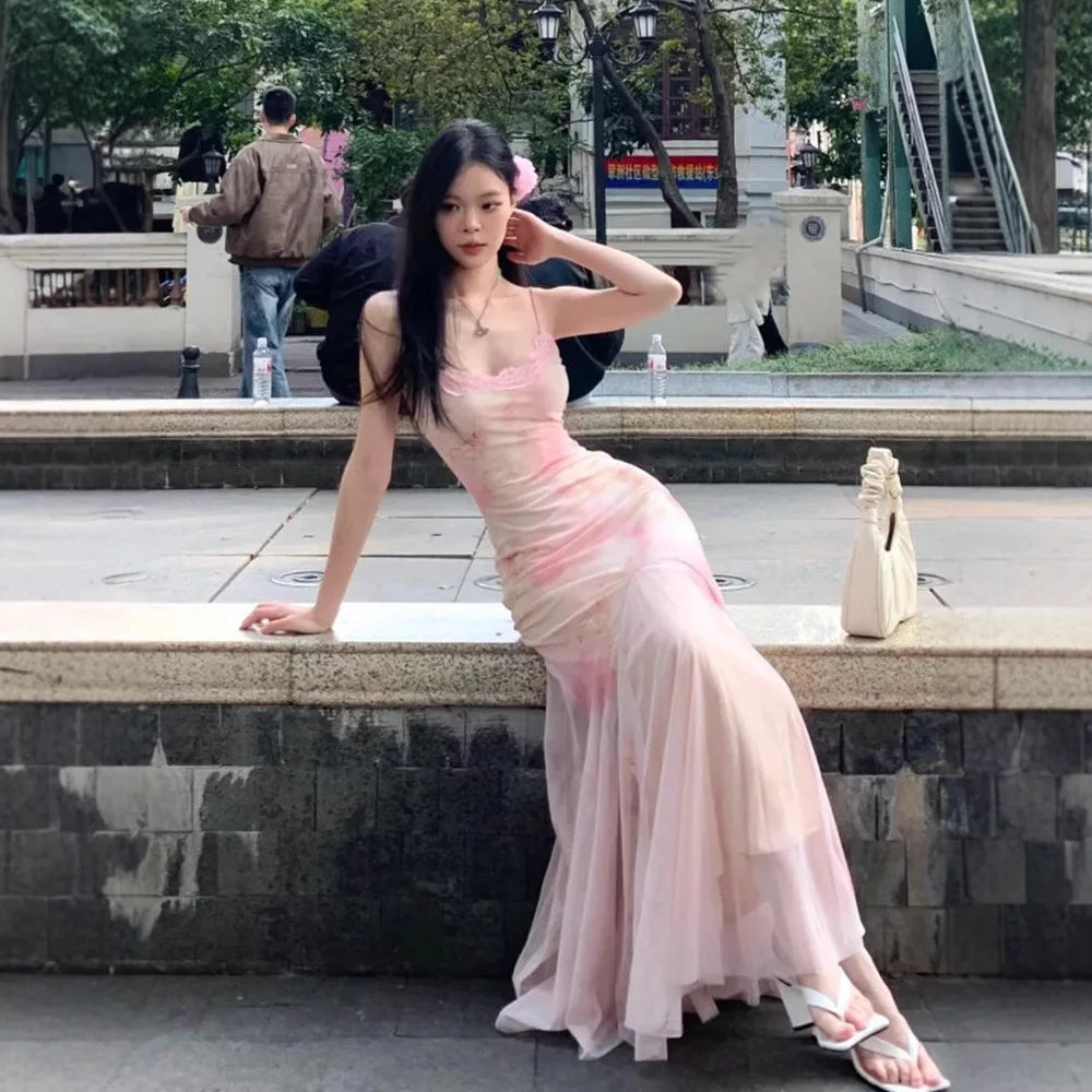 Rendering Floral Dress Women's Summer Super Fairy Gauze Skirt Sexy Hip-hugging Waist Slim Fishtail