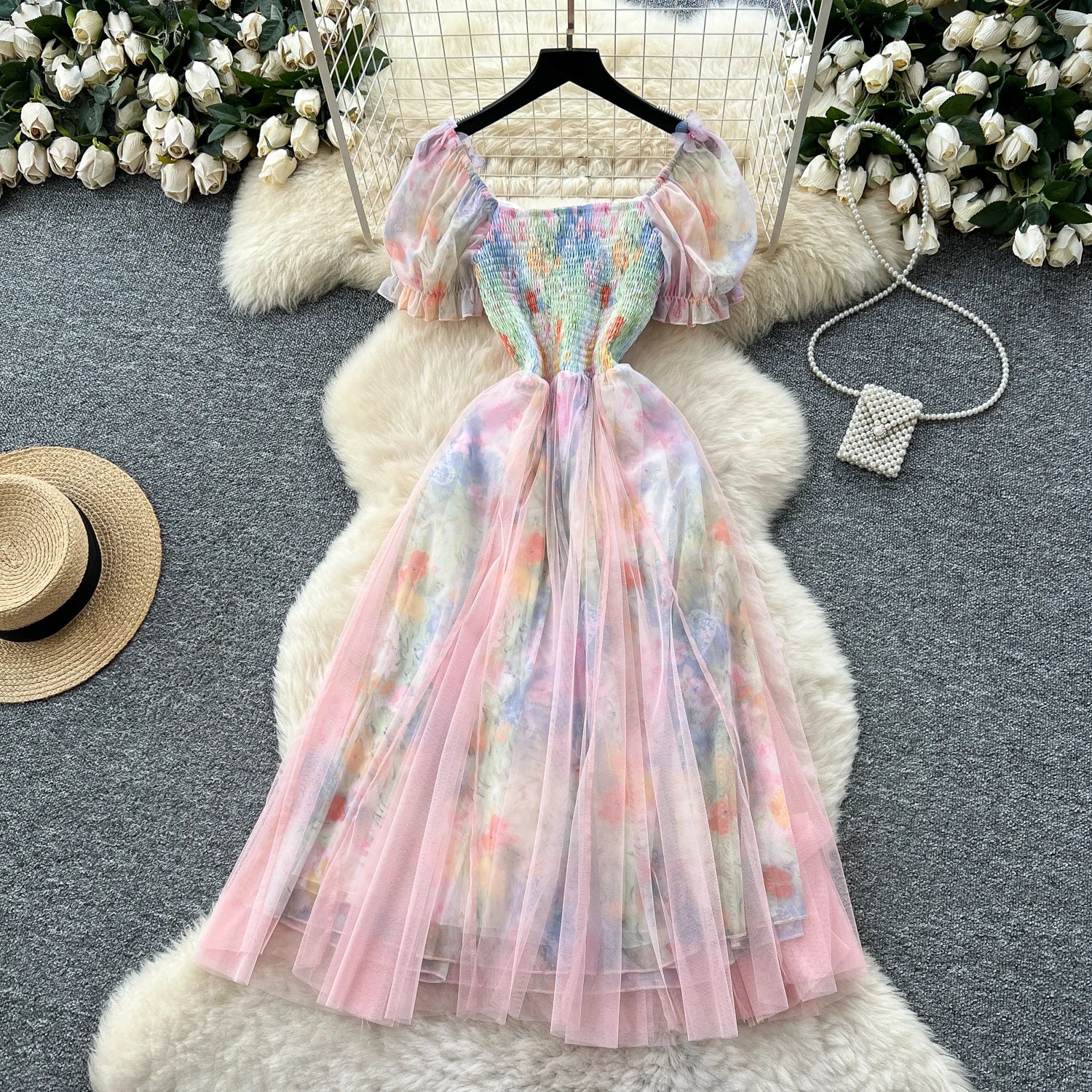 2025 French Fairycore 3D Butterfly Chic Dress Spaghetti Strap Sleeveless Print Design Summer Fashion Vacation Mesh Long Dress