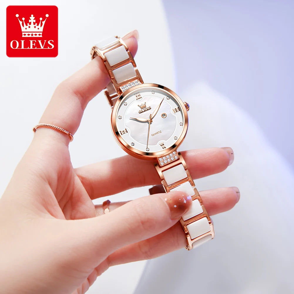 OLEVS 5589 Top Luxury Diamond Quartz Women Watch Fashion Elegant Rose Gold Waterproof Women Watch Brand Bracelet Set Reloj Mujer