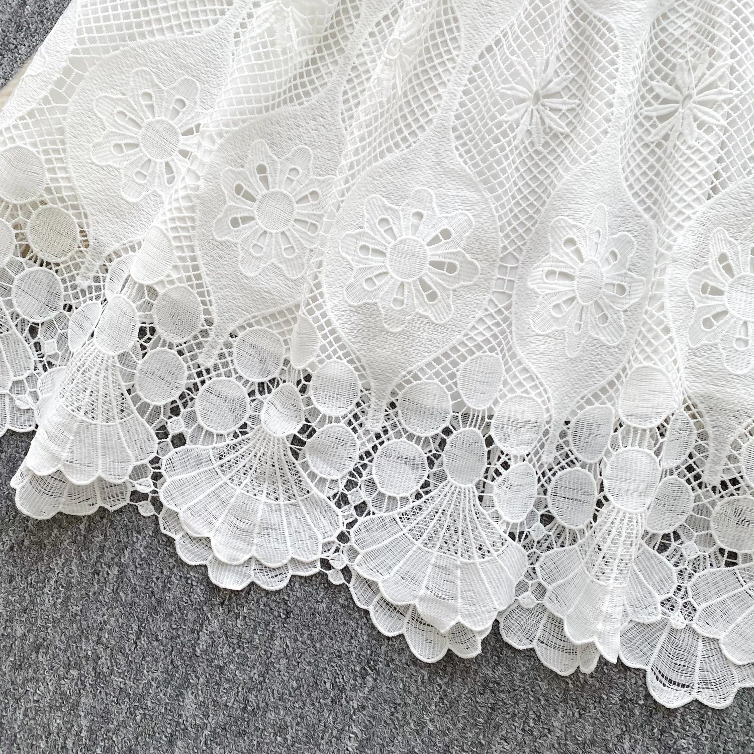 France Elegant Fashion Slim Evening Dress Women Hollow Out Lace Crochet Party Dress Female Casual Chic High End Clothing New