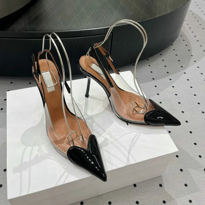 2025 European Summer New Women'S Sandals Pointy Thin Heels High Heels Back Empty Head Transparent Film Fashion Women'S Pumps