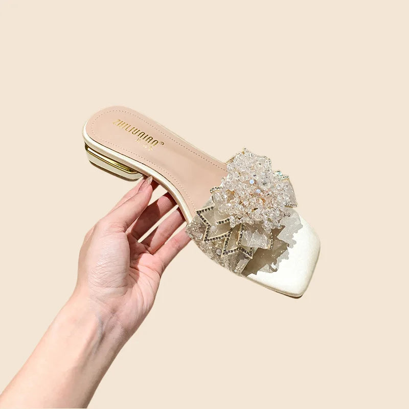 Women's Lightweight Summer Satin Gladiator Sandals and Slippers Beautiful Thick-Heeled Lace and Wedge Design