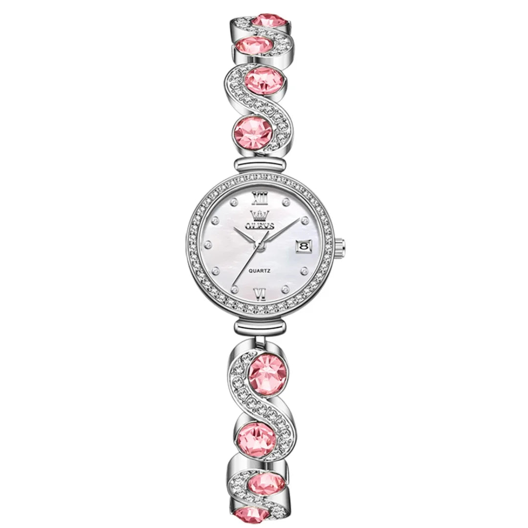 OLEVS 5633 Round-Dial Fashion Quartz Watch Stainless Steel Watchband Wristwatch with Calendar - Elegant Gift for Him Or Her