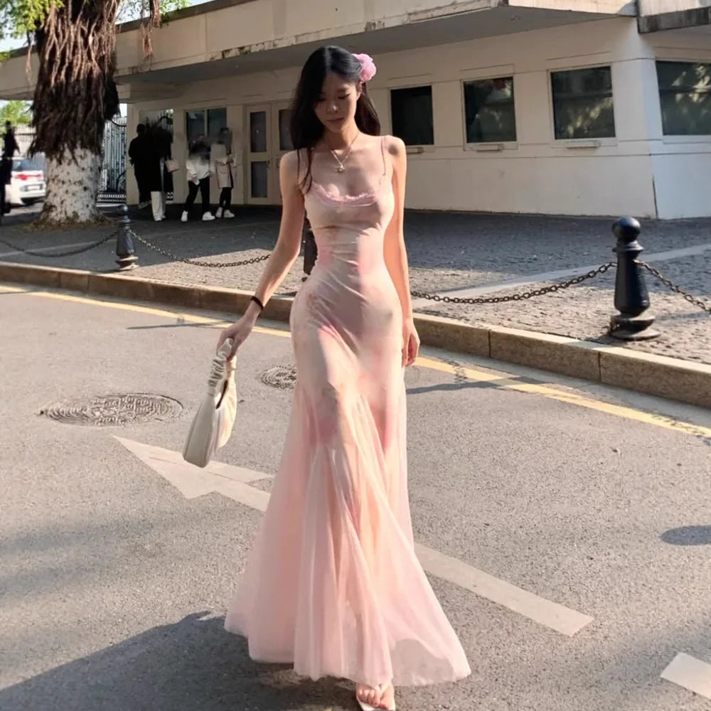 Rendering Floral Dress Women's Summer Super Fairy Gauze Skirt Sexy Hip-hugging Waist Slim Fishtail