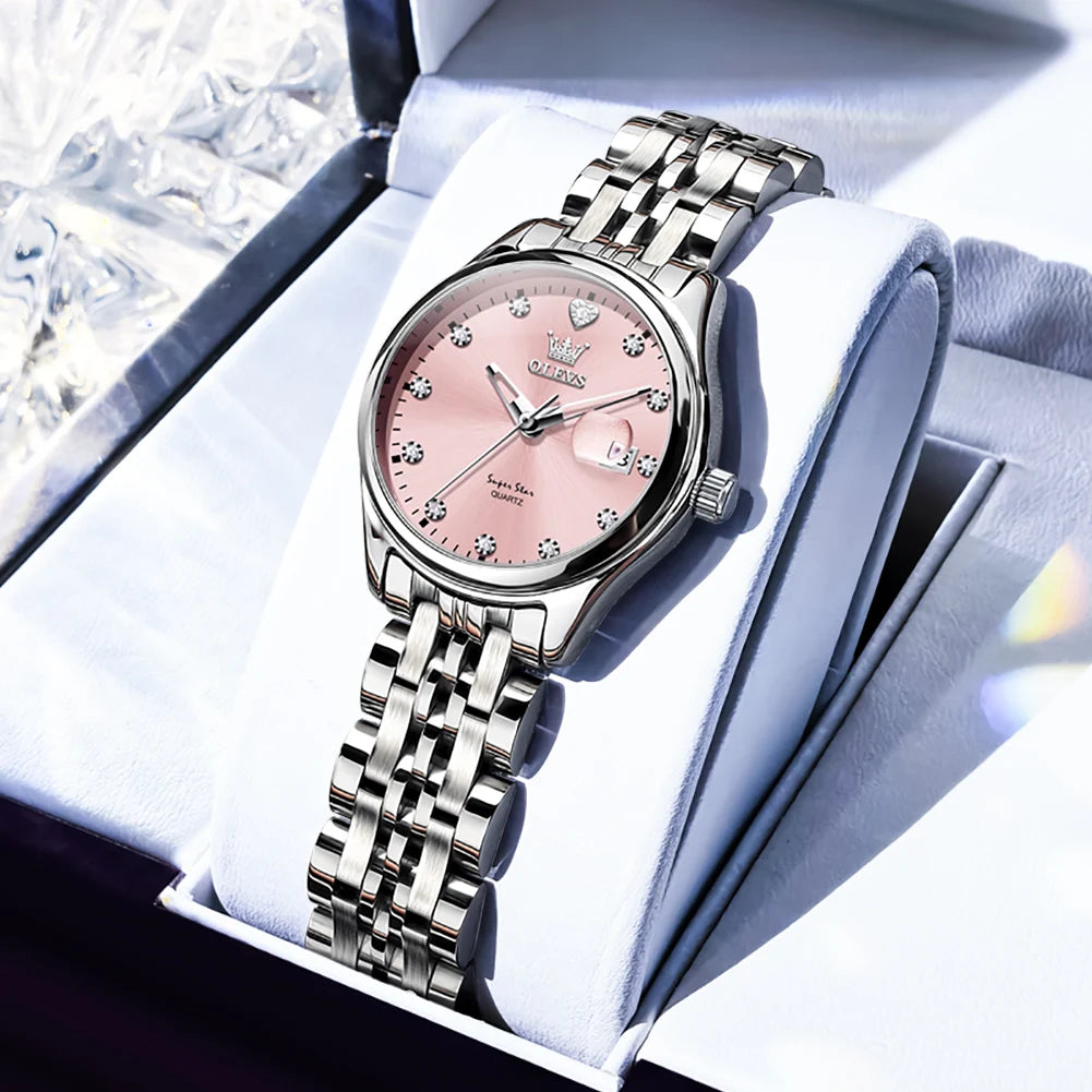OLEVS Women's Watches 5649L Trend Fashion Original Quartz Watch for Lady Stainless Steel Strap Waterproof Luminous Date Elegant