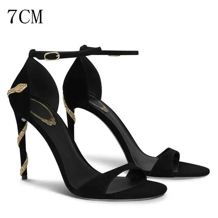 2025 Spring Summer New Style French Beauty Sandals Women'S Thin Heels Snake Twisting High Heels Party Dress Shoes
