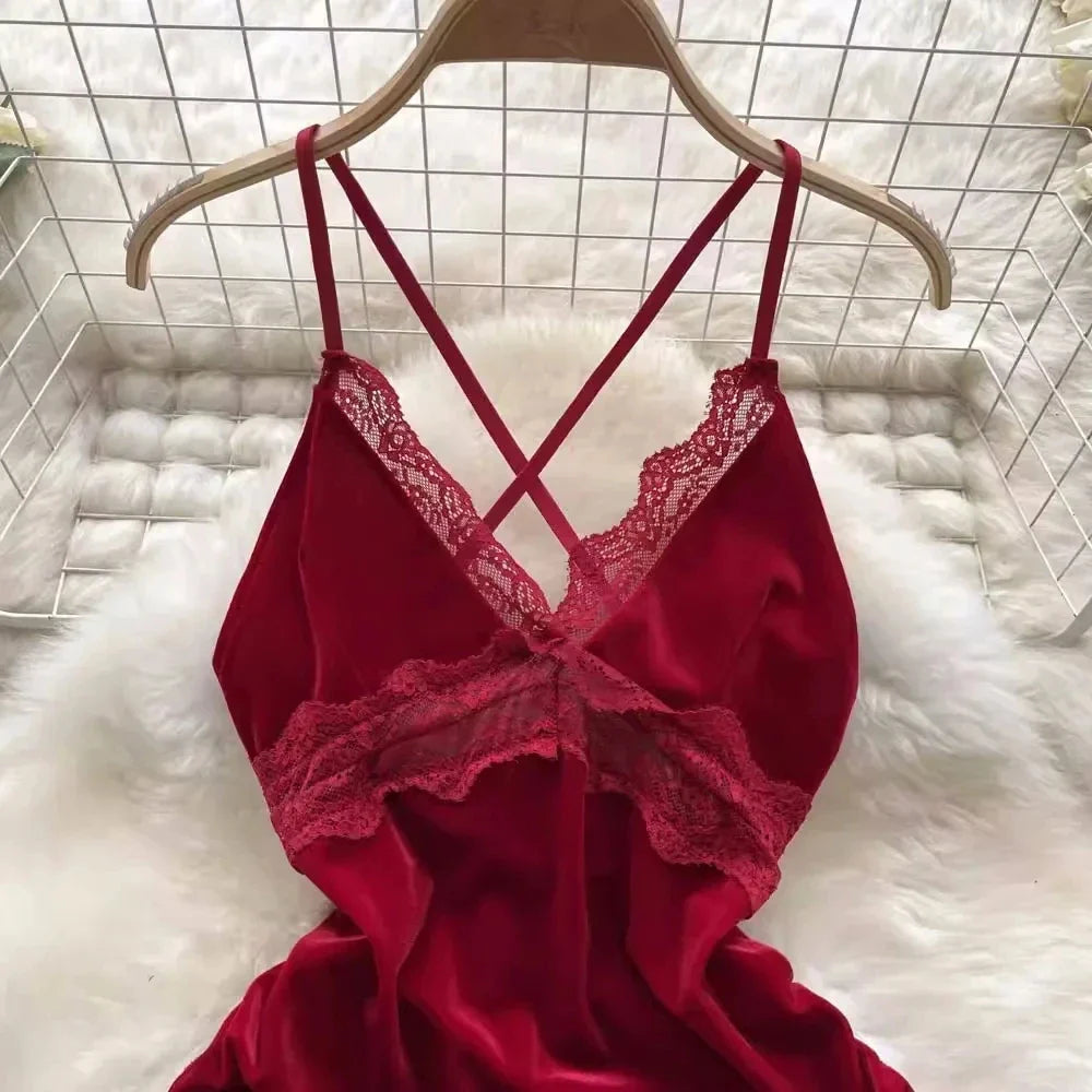 Women Sexy Red Ruched Mini Dress Sleeveless Backless Spaghetti Strap Dress Drawstring Bodycon Party Club Dress with Thong