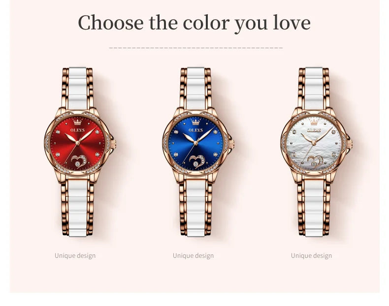 OLEVS Ladies Watch Woman Luxury Fashion Waterproof Watch for Women Watches Ceramic Automatic Mechanical Clock Gift Relogio