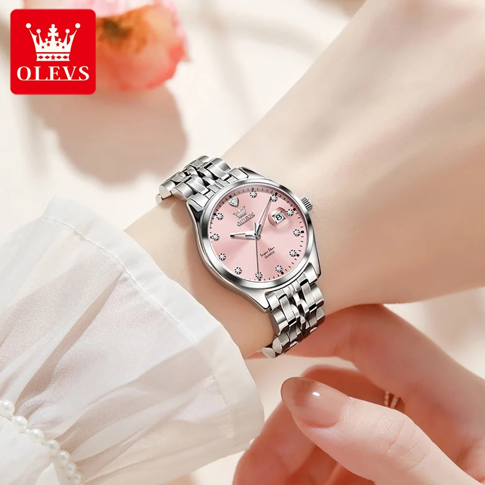 OLEVS Women's Watches 5649L Trend Fashion Original Quartz Watch for Lady Stainless Steel Strap Waterproof Luminous Date Elegant