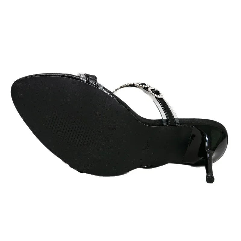 Autumn Fashion Open-toe Women's Shoes with A Mature and Elegant European and American Style, Diamond-encrusted Stiletto Heels