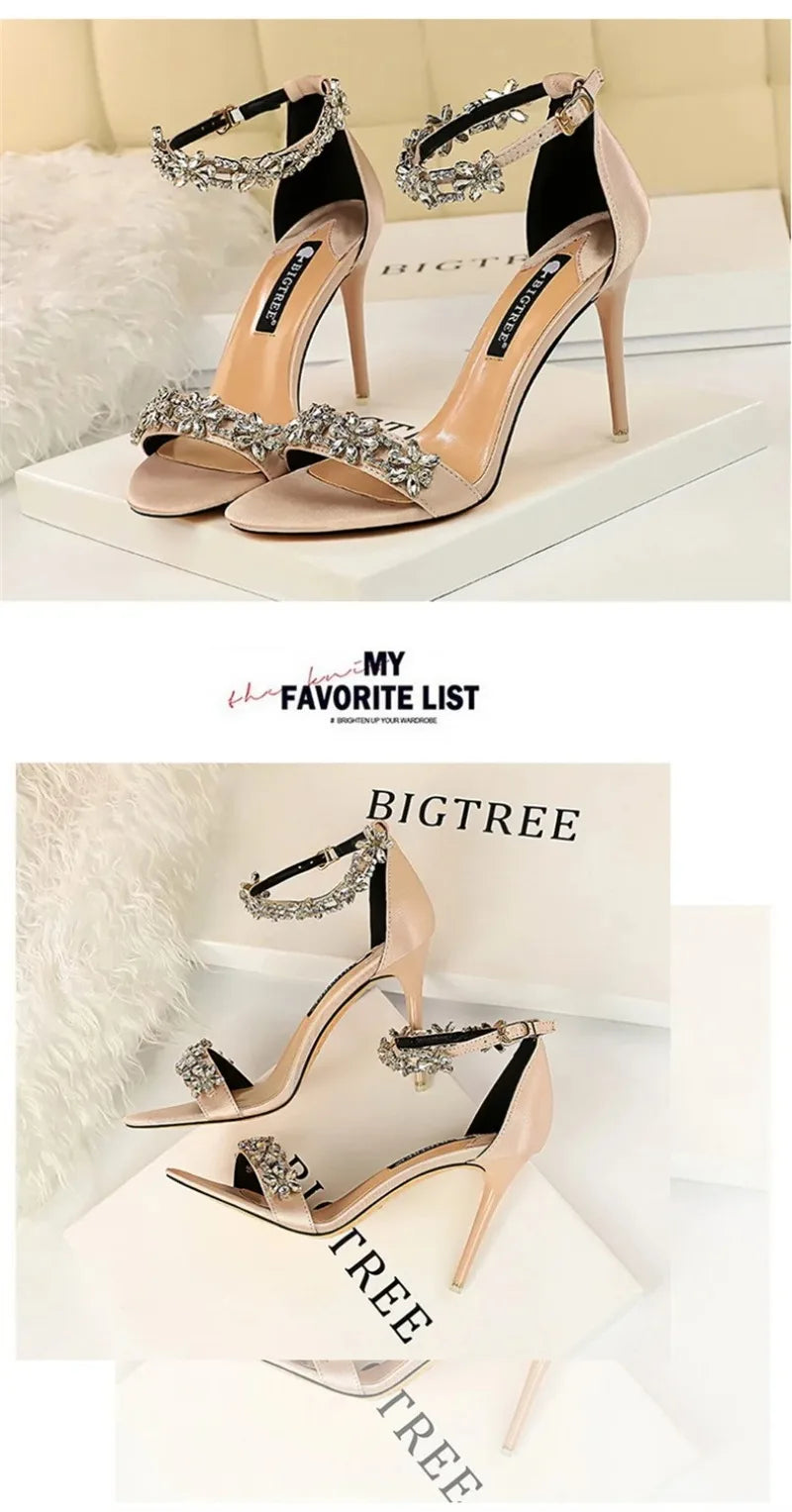Fashion Designer Women's Shoes Luxury Rhinestone High Heeled Sandals for Woman Summer New Open Toe Casual Shoes Sandalias Mujer