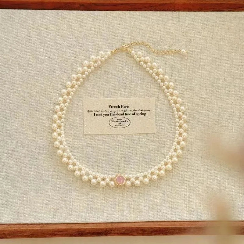 Charm Pearl Jewelry Sets for Women Fashion Temperament Pink Blossom Powder Zircon Pendant Necklace Ring Earrings Wedding Gifts