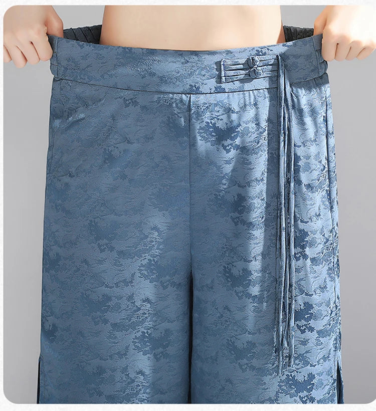 Chiffon Wide Wide Trousers Female Elegant Vintage New Pants Summer Thin Split Loose Skirt Pants Women Black Green
