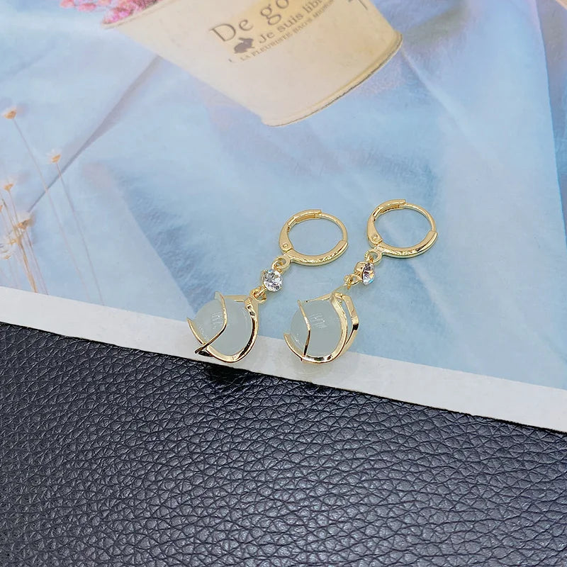 High Quality Crystal Zircon Round Opal Hollow Long Tassel Water Droplets Earrings New Women's Fashion Jewelry Romantic Girl Gift