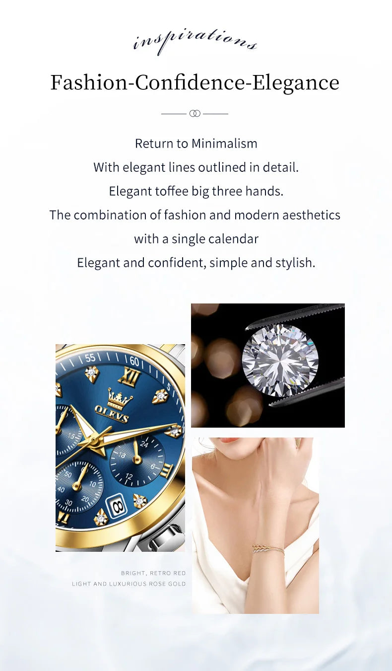 OLEVS 2858 Women Watch Luxury Brand Quartz Watch Waterproof Luminous Date Chronograph Women Bracelet Dress Diamond Watch Reloj
