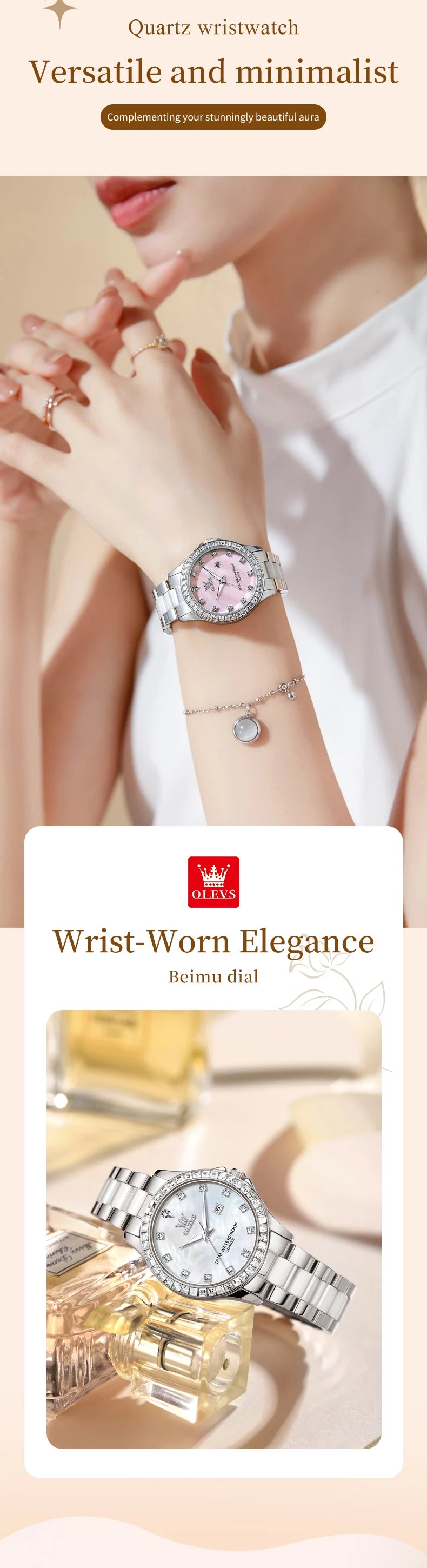 OLEVS New Luxury Ceramic Strap Quartz Watch Women Elegant Diamond Bezel Ladies Wristwatch Waterproof Date Watches Womens Reloj