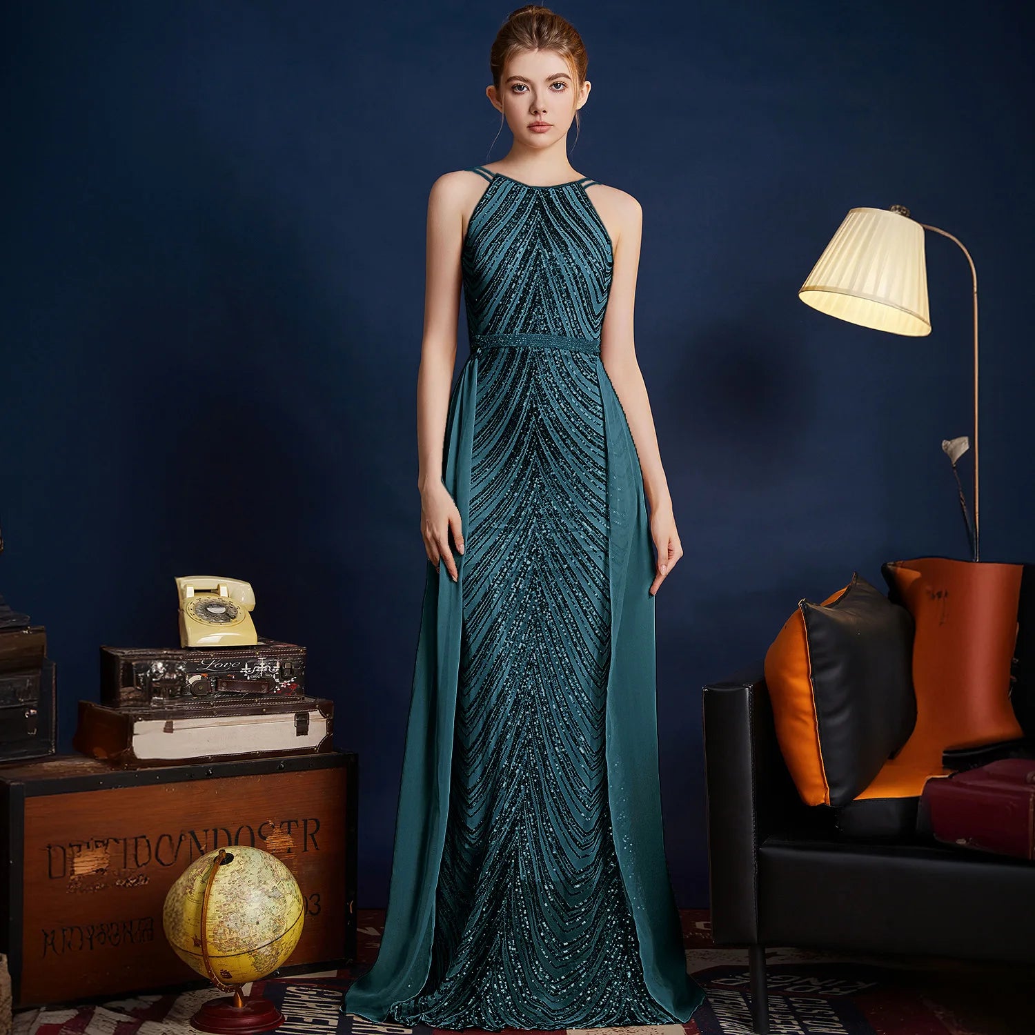 Chic High Sleeveless Sexy Backless Beading Sequined Mermaid Formal Evening Dresses Birthday Party Prom Gowns Elegant Luxury