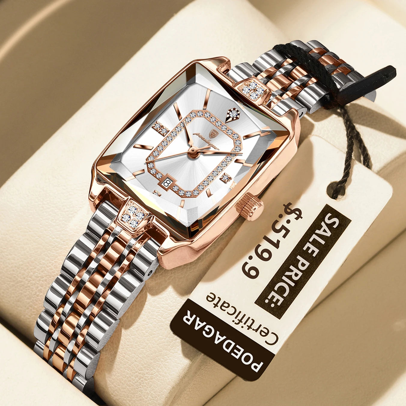 POEDAGAR Luxury Watch For Woman Elegant Waterproof Calendar Ladies Watch Rectangle Stainless Steel Quartz Women's Watches Female