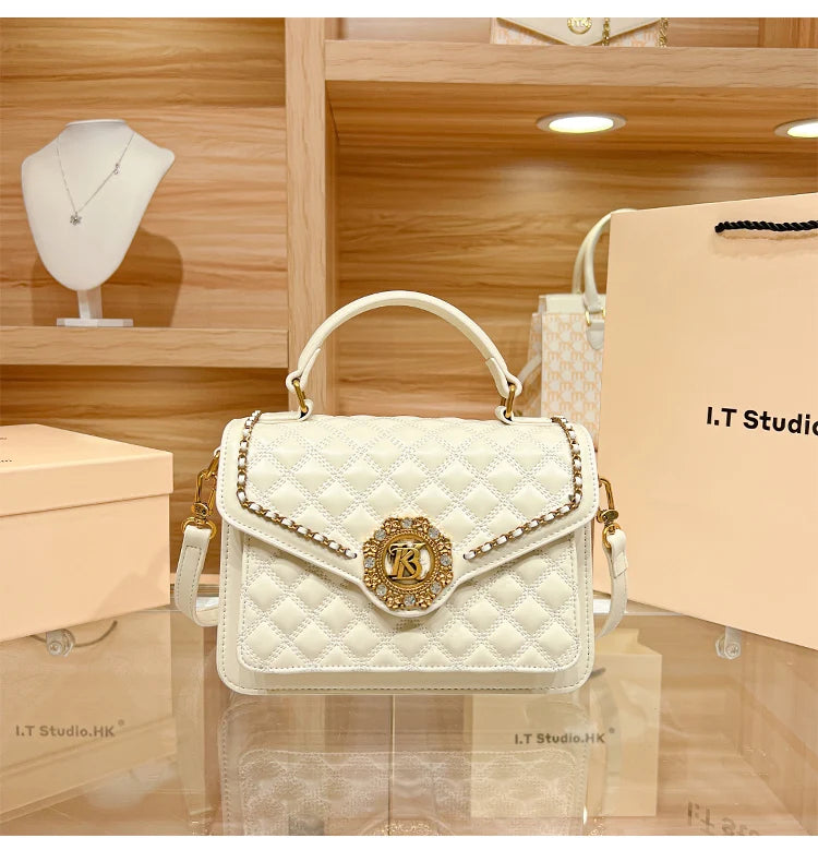 Women's handbag designer Lingge square bag women's 2024 new high-end texture handbag autumn/winter crossbody shoulder bag