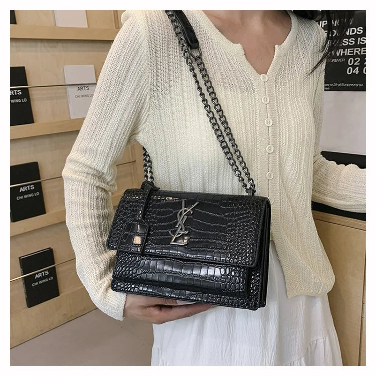 2026 new bag high-end crocodile pattern retro chain bag fashionable single shoulder crossbody bag