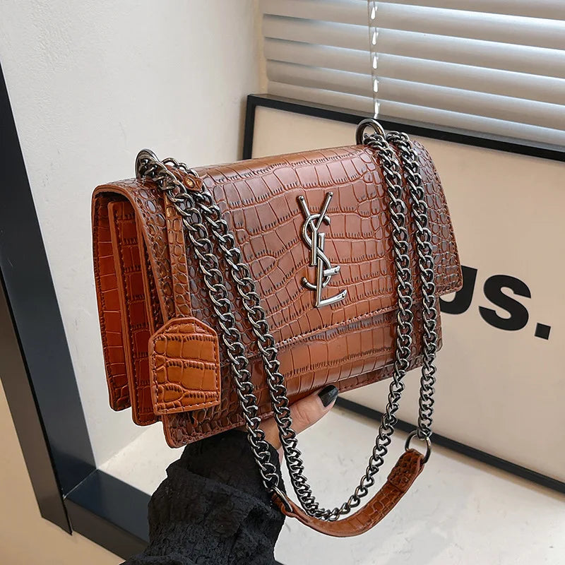 2026 new bag high-end crocodile pattern retro chain bag fashionable single shoulder crossbody bag