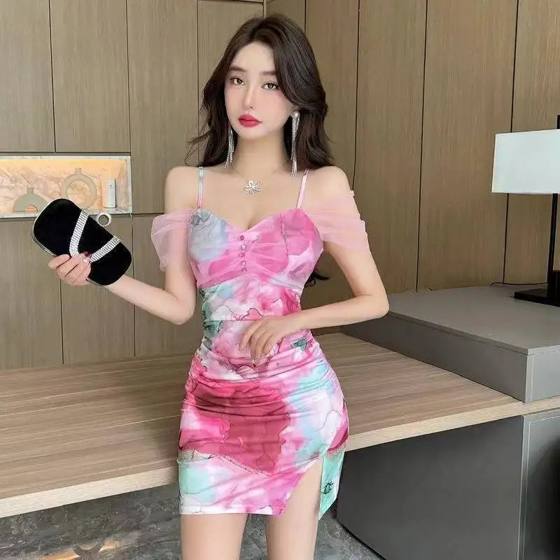 Pure Desire Strap Dress Elegant For Women New Summer Decoration Spicy Girl Style Printed Tight Skinny Nightclub Bag Dress OX1L
