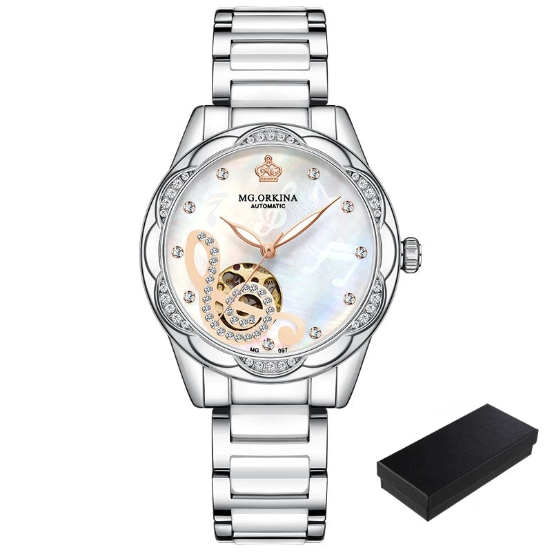 2025 New Designer Mechanical Watches Women Luxury Top Brand Ceramic Stainless Steel Diamond Music Ladies Automatic Wristwatches