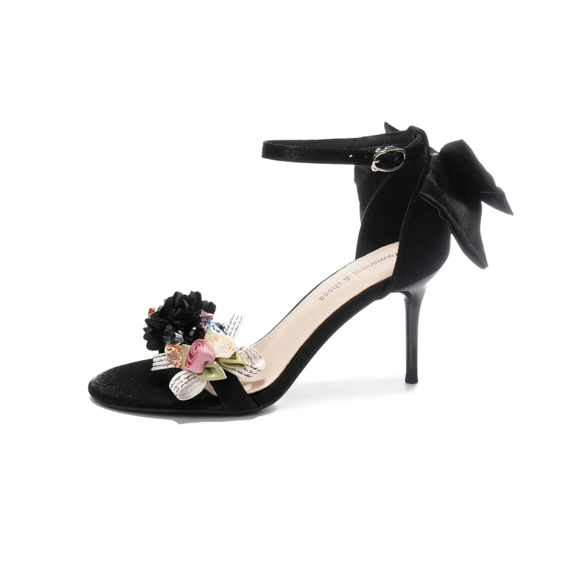 Summer Fashion Shoes Woman Pumps Open Toe Satin Flower Bow Buckle High Heels Ladies Sandals Women's Dress Wedding Party Shoes