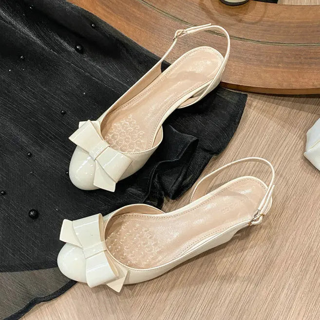 French-Style Bow Head-Toe Sandals For Women 2025 Summer New Style Chunky Heel Patent Leather High Heel Mid-Heel Sandals
