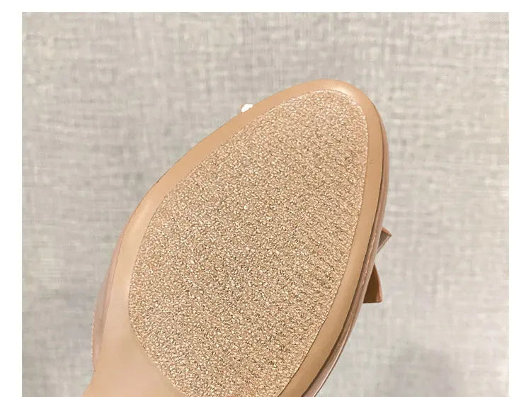 French-Style Bow Head-Toe Sandals For Women 2025 Summer New Style Chunky Heel Patent Leather High Heel Mid-Heel Sandals