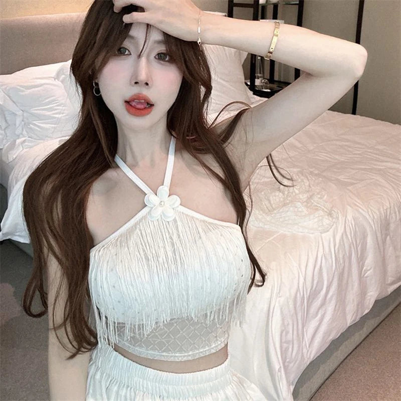 New Small Fragrant Wind Tassel With Diamond Halter Vest Bright Crystal Within The Single Wear Neck Sleeveless Bust Female
