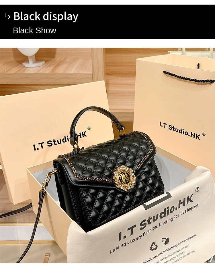 Women's handbag designer Lingge square bag women's 2024 new high-end texture handbag autumn/winter crossbody shoulder bag
