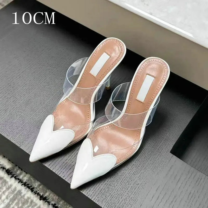 2025 Colorful Heart-Shaped Transparent Sexy Patchwork Color Sandals Women'S Half-Toe Pointed Toe Slippers 6cm/8cm/10cm