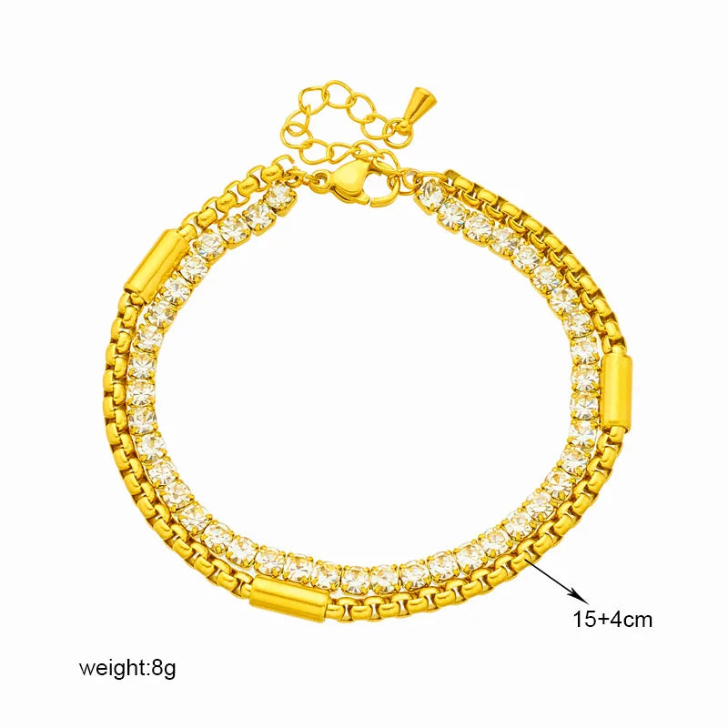 DIEYURO 316L Stainless Steel White Sparkling Zircon 2in1 Chains Bracelet For Women Fashion Girls Wrist Jewelry Gifts Pulsera