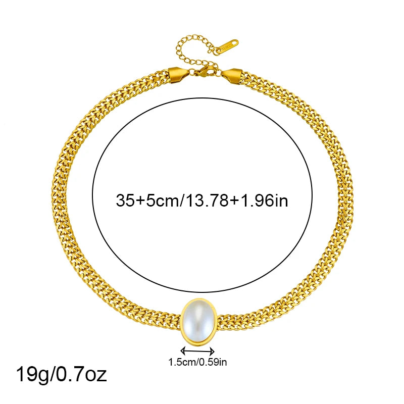 DIEYURO 316L Stainless Steel Square Large Pearl Necklace Earrings Ring For Women Girl New Party Gift Fashion Jewelry Set Bijoux