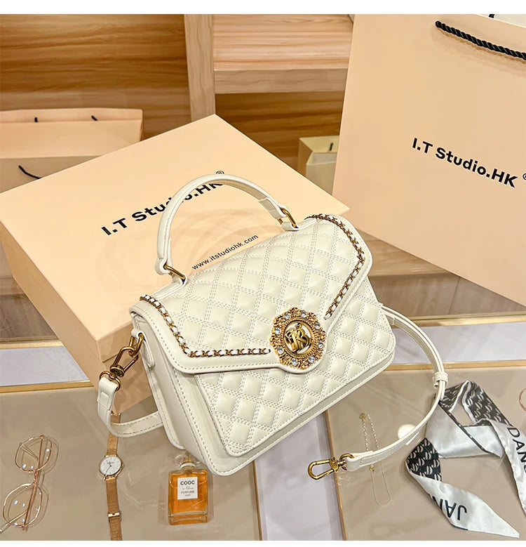 Women's handbag designer Lingge square bag women's 2024 new high-end texture handbag autumn/winter crossbody shoulder bag