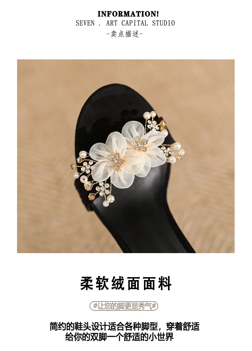 Small Size 31 32 33-43 Women Peep Toe Sandals Wedding Heels Wide Fat Feet Shoes for Women Pearl Flower Bridal Shoes Zaptos Mujer