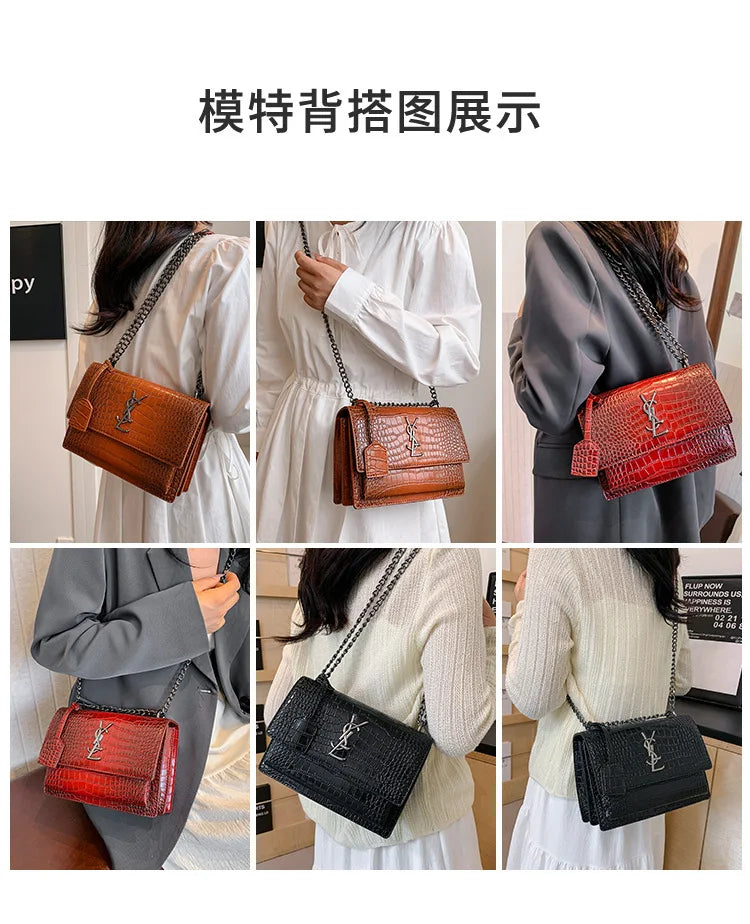 2026 new bag high-end crocodile pattern retro chain bag fashionable single shoulder crossbody bag