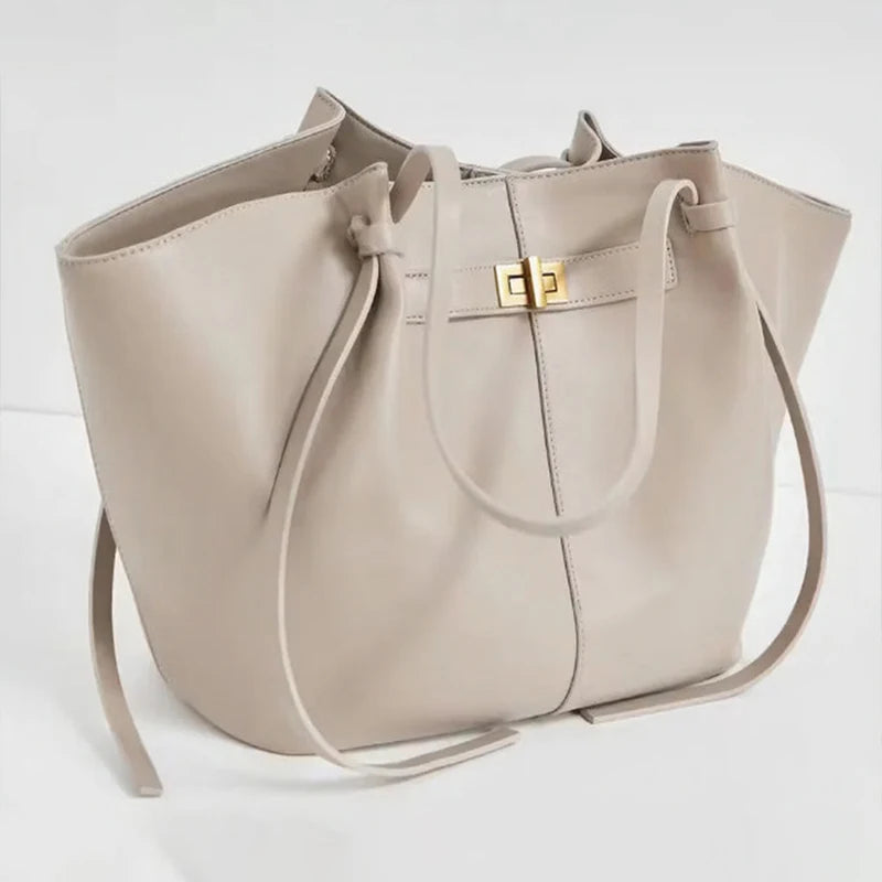 Brand Wing Shaped Handbag Luxury Gold Lock Buckle Design Tote Bag Women Large Capacity Shopping Bag Elegant Commute Underarm Bag