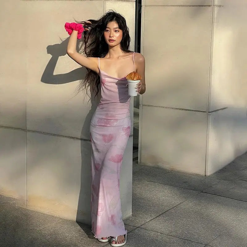 French Sexy Double-layer Gauze Sling Dress Female Summer Spice Girl Slim Hip Dress