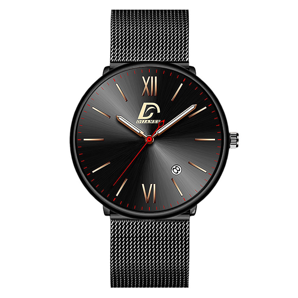 Men's Stainless Steel Calendar Watch Korean Version