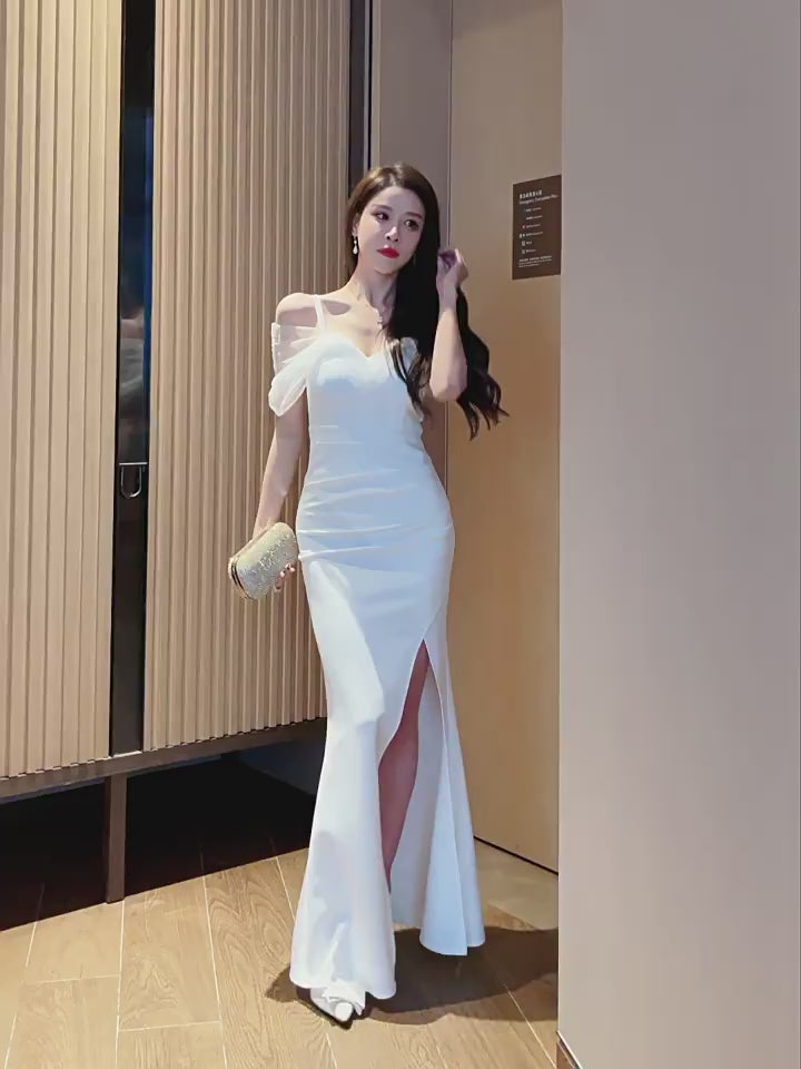 Sexy off shoulder halter evening dress new summer style karaoke and foot massage technician uniform slim fit slit bodycon long skirt