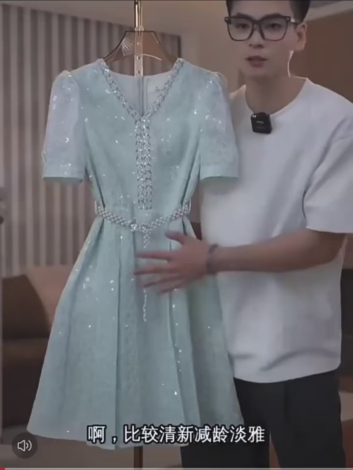 Women s Chanel inspired summer dress 2026 understated luxury heavy sequin embellishment elegant niche style fitted waist formal dress short skirt