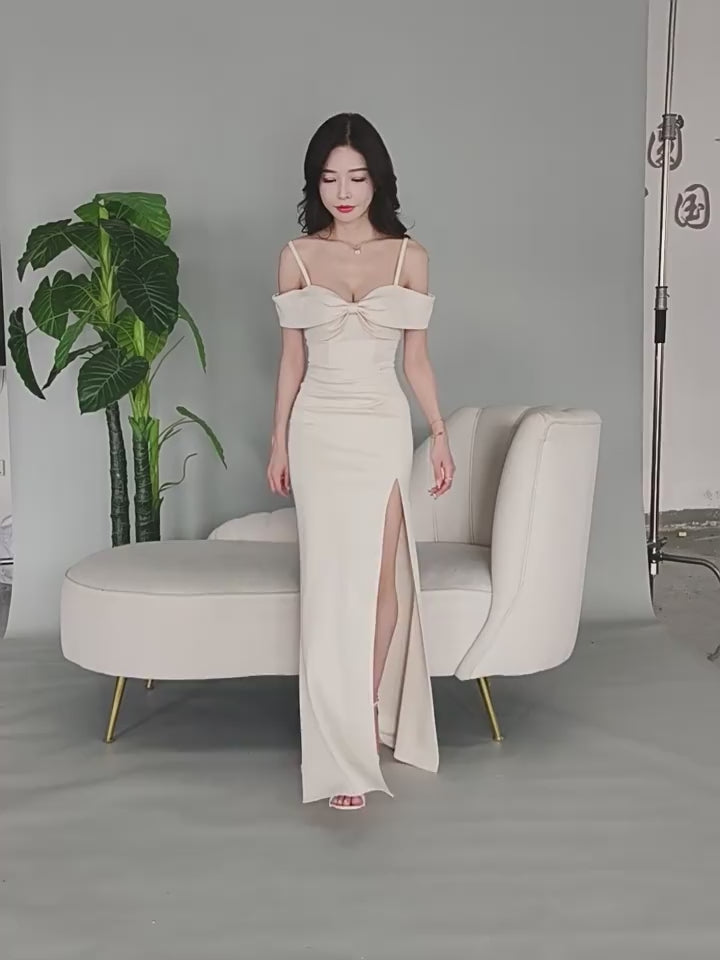 Sexy off shoulder halter evening dress slit bodycon maxi dress elegant and slimming luxurious bow dress