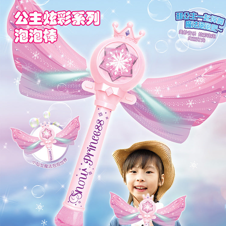 Online celebrity Princess magic stick bubble machine fairy handheld luminous music leak-proof bubble stick girl toy automatic