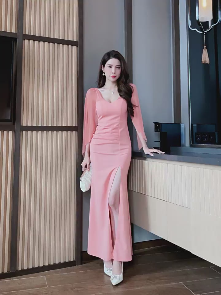 French style elegant dress sexy bodycon slit maxi skirt KTV hostess foot massage evening gown foot massage technician uniform