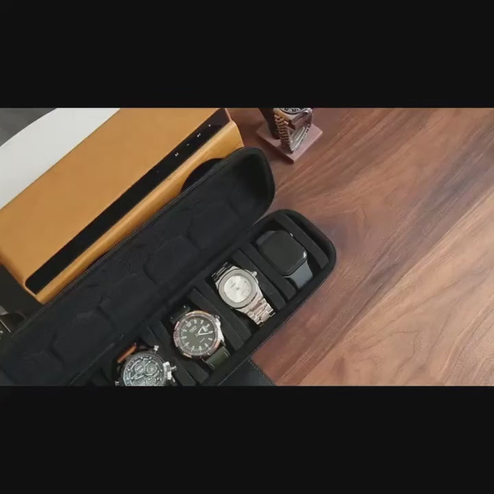1pc 5-Slot Watch Case | Hard Shell Travel Organizer with Pillow Insert - Gift Ready (Black),suitable for smart watch storage